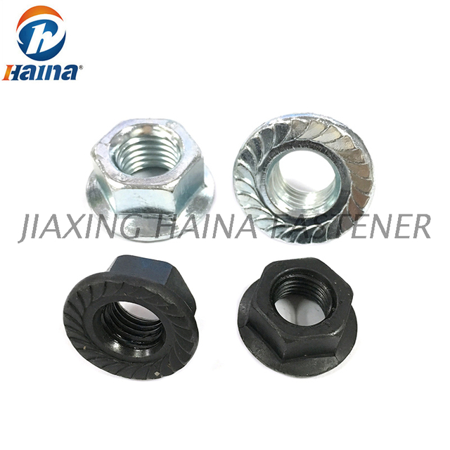 Dado seghettato con flangia esagonale grado 4 Garde 8 zincato liscio nero DIN6923